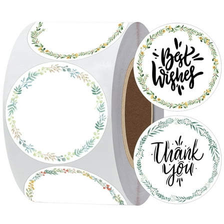 500Pcs Color Round Thermal Labels Self-Adhesive Green Plants Sticker 1.18x2 Inch-4 Design Direct Thermal Printer Label