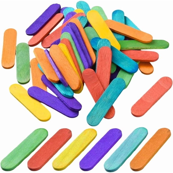 500Pcs Colored Ice Cream Sticks Wood Popsicles Sticks 1.57 x 0.37 Inch Assorted Mini Small Blank Natural Wooden Food Craft Accessories DIY