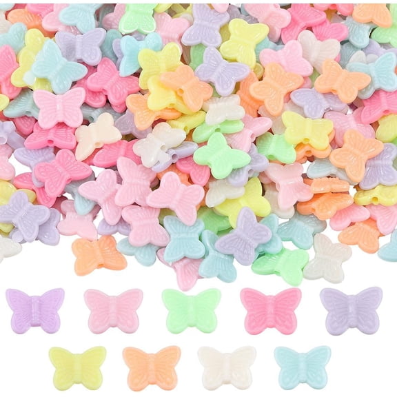 500Pcs Colorful Butterfly Beads Animal Acrylic Beads Opaque Spring Wing Insect Small Pony Loose Spacer Charms Findings Accessories for Jewelry Making Necklaces Bracelets Earrings DIY Crafts