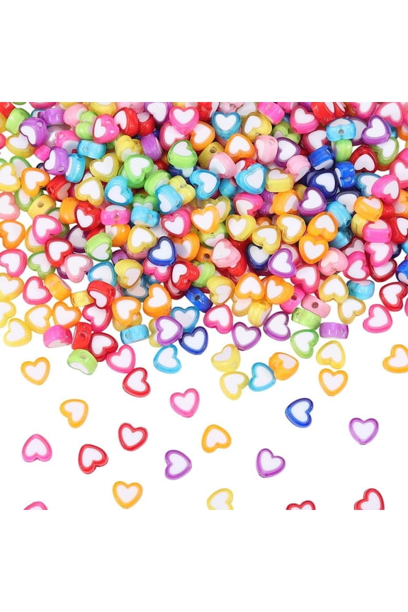 500Pcs Colorful Heart Beads Acrylic Hearts Beads Bulk Plastic Opaque Random Mixed Color Rainbow Love Shaped Loose Spacer Mini Charms