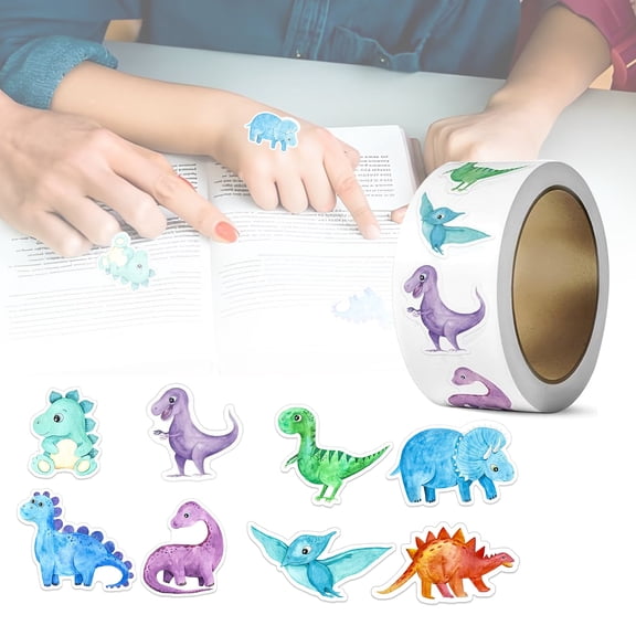 500Pcs Dinosaur Stickers Roll,8 Designs Cute Cartoon Dino for Kids Colorful.Self-Adhesive Labels, Reward Stickers,Classroom Incentives,Party Favors,Envelope Sealing,Crafts,Stationery & Office Supplie
