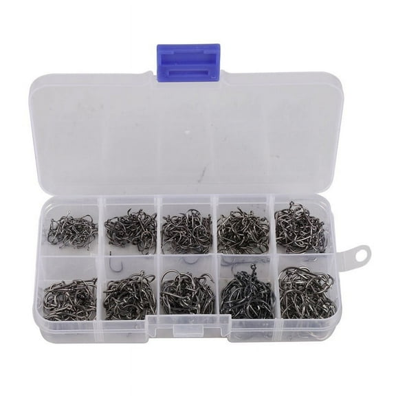 500Pcs Fishing Hooks, 10 Sizes Carbon Steel Fishing Hooks W/Portable Plastic Box, Strong Sharp Fish Hook with Barbs for Freshwater/Seawater
