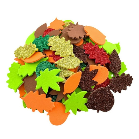 500Pcs Foam Stickers Maple Leaf Self-Adhesive Glitter Fall Stickers Kids DIY Crafts Party Supplies for Thanksgiving Harvest Decoration