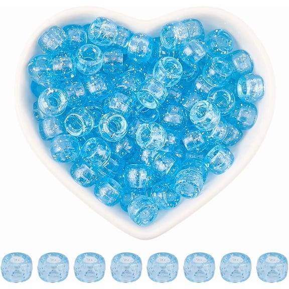 500Pcs Glitter Pony Beads Blue Barrel Beads Transparent Small 9 x 6mm Large Hole Seed Smooth Loose Spacers Findings Accessories