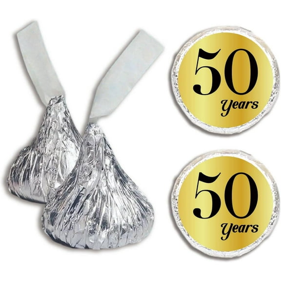500Pcs Gold 50th Anniversary Kisses Stickers Chocolate Drop Labels Stickers Candy Wrappers Cheers for DIY 50Years Wedding Anniversary Party Birthday Favors Decor for DIY Kisses 2cm