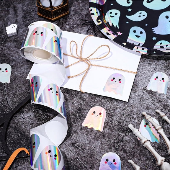 500Pcs Halloween Ghost Graffiti Stickers Laser Ghost Skull Sticker Festival Party DIY Stickers Halloween Decoration Waterproof Cartoon Packaging Labels