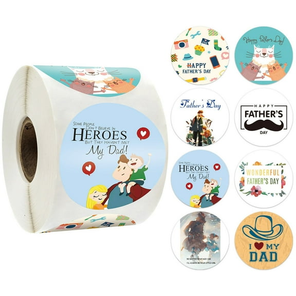 500Pcs Happy Father’s Day Stickers Round Father Day Gift Label Stickers 1.5 Inch 8 Design Envelope Seals Stickers Self-Adhesive Beard Roll Stickers for Father’s Day Party Favor Decorative