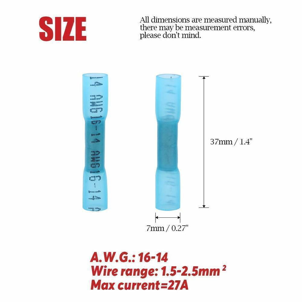 500Pcs Heat Shrink Waterproof Wire Connectors Blue 14-16AWG Butt Seal Terminals