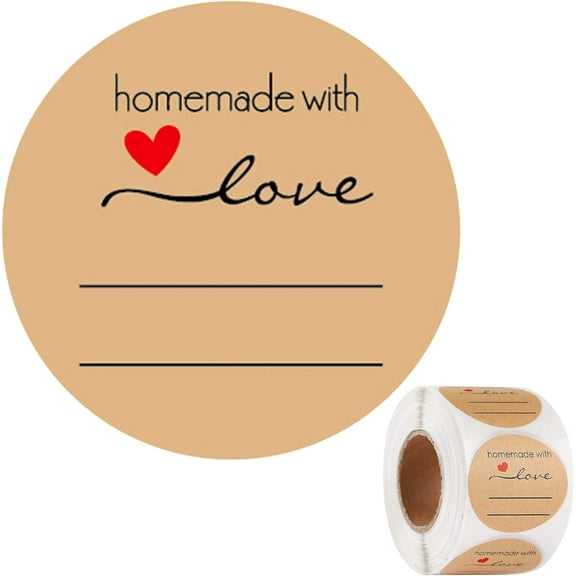 500Pcs Homemade with Love Label Stickers, Canning Labels with Lines for Writing, 1.5inch Kraft Silent Night Holiday Present Stickers, Homemade Jam Spice Baked Packing Stickers