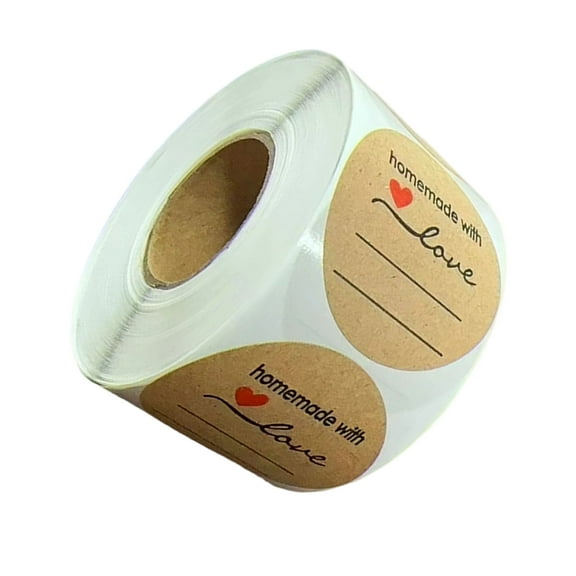 500Pcs Homemade Love Text Adhesive Sticker Round Labels For Packaging Decoration Kitchen Storage And Office Supplies