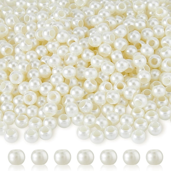 500Pcs Imitation Pearl Acrylic European Beads Large Hole Rondelle Beads Old Lace 8x6mm Hole: 4mm