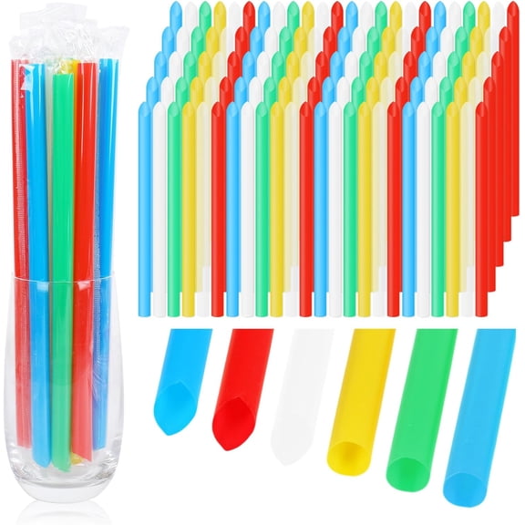 500Pcs Jumbo Smoothie Straws Colorful Plastic Drinking Straw Disposable Bubble Straws for Milkshake Bubble Tea Coffee Juice (Individually Wrapped)
