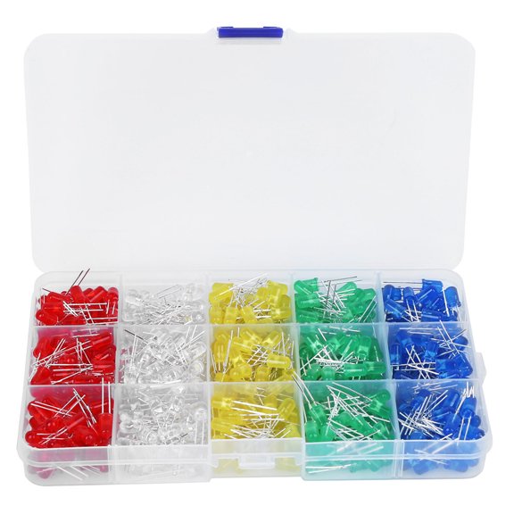 500Pcs LED Light Diode Set Anti Corrosion Plastic 5mm Blue Green Yellow White Red