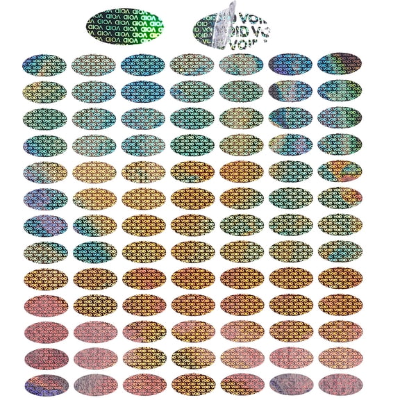 500Pcs Laser Paper Self Adhesive Label Security Label Laser holographic 3D Anti-Counterfeiting Label Oval Silver 19x10x0.1mm