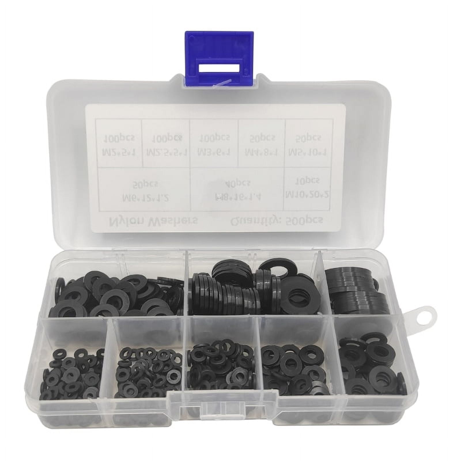 500Pcs Nylon Flat Washers for Screws Bolt Black Plastic Washers Plastic Washers Assorted Washers Kit for Household