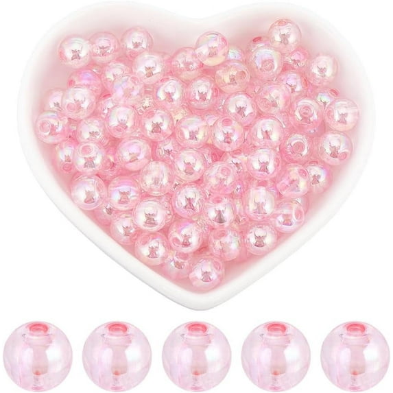 500Pcs Pink Pearl Beads 8mm Round Crystal Bead Bulk Valentine's Day AB Color Plated Transparent Acrylic Loose Craft Spacer Beads for Bracelets Earrings Necklaces Jewelry Making DIY