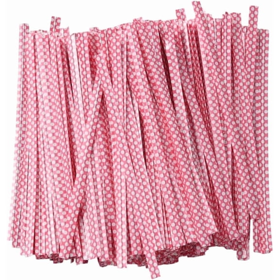 500Pcs Polka Dot Twist Ties Bag Sealing Ties 4 Inch Long Reusable Plastic Pink Polka-Dotted Bread Bags Wire for DIY Sealing Packaging Gifts Cookie Kitchen Bakery Candy Snack Party Favor Decor