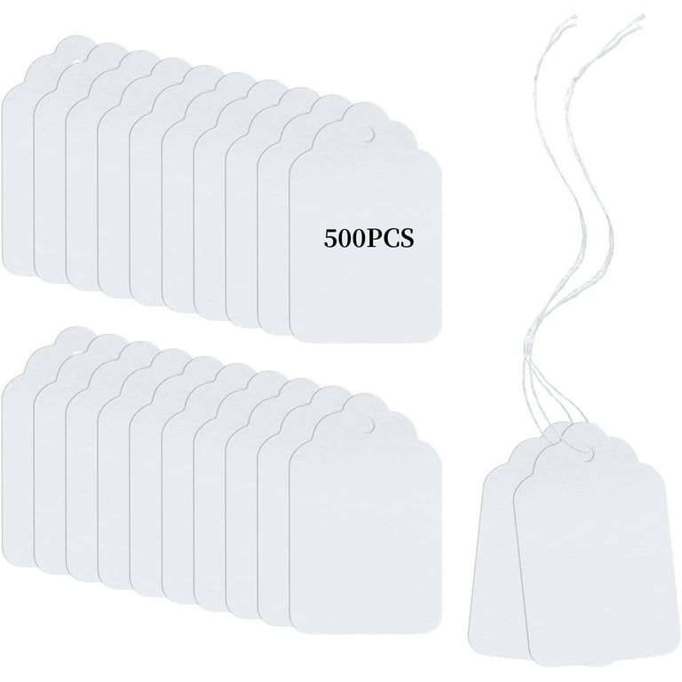 500Pcs Price Tags with String Attached Small White Marking Tag Paper Price  Labels Clothing Hanging Stickers Blank Labeling Strung Label Hang Tags for