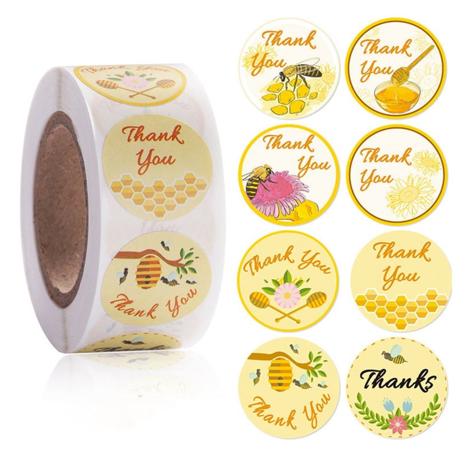 500Pcs/Roll Coffee Milk Tea Bee Round Thank You Stickers Adhesive Seal ...