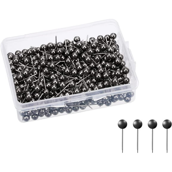 500Pcs Round Pearl Head Pins Bulk Creative Map Tacks Push Pin with Stainless Point for DIY Craft, Wall Maps, Photos, Cork Boards, Black