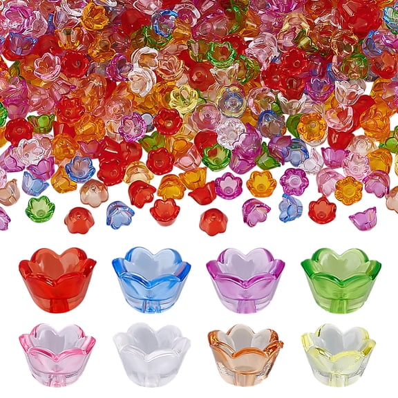 500Pcs Transparent Acrylic Beads Tulip Flower Bead Caps For Jewelry Making Lily of the Valley Mixed Color 10x6mm Hole: 1.5mm for DIY