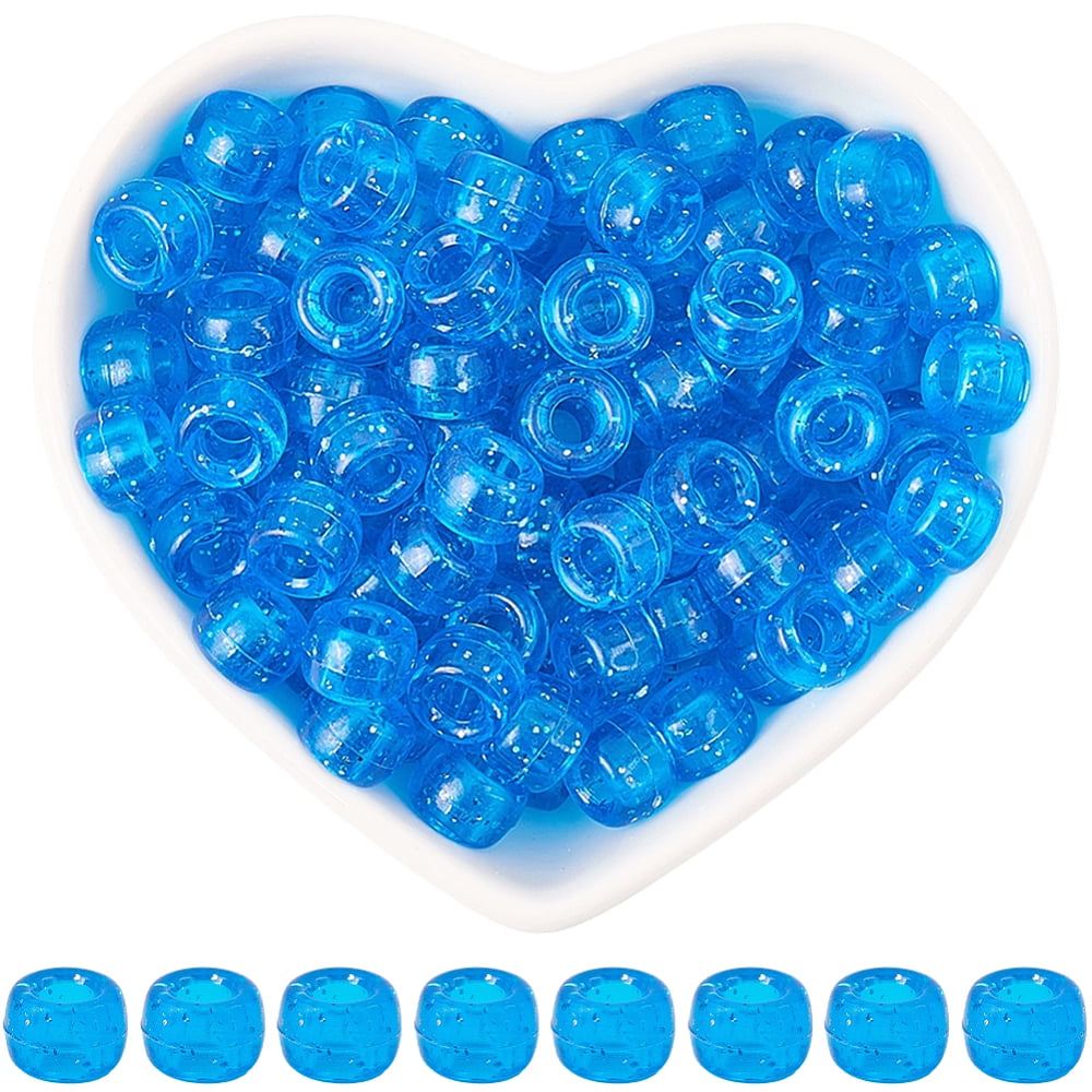 500Pcs Transparent Plastic Beads with Glitter Powder Barrel Royal Blue ...