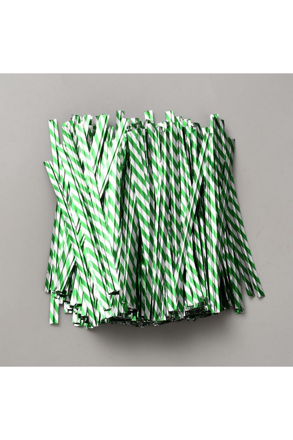 500Pcs Twill PET Plastic Wire Twist Ties Wrapping Supplies for Gift Bags Party Cake Pops Art Craft Green 100x4x0.5mm DIY