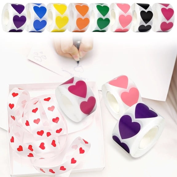 500Pcs Valentine's Day Heart Stickers Roll – Self-Adhesive Romantic Decorative Labels for Gift Wrapping, Cards, Scrapbooking, Envelopes, Crafts Party Favors