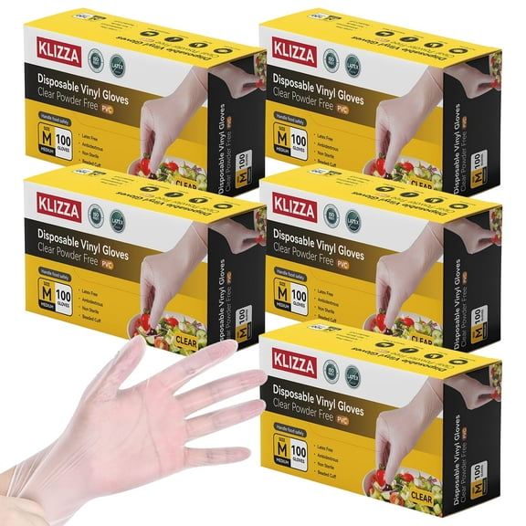 500Pcs Vinyl Gloves Disposable, Clear Food Gloves Latex Free Powder-Free Waterfroof, Safe for Kitchen Cooking Food Handling Cleaning Exam(M Size)