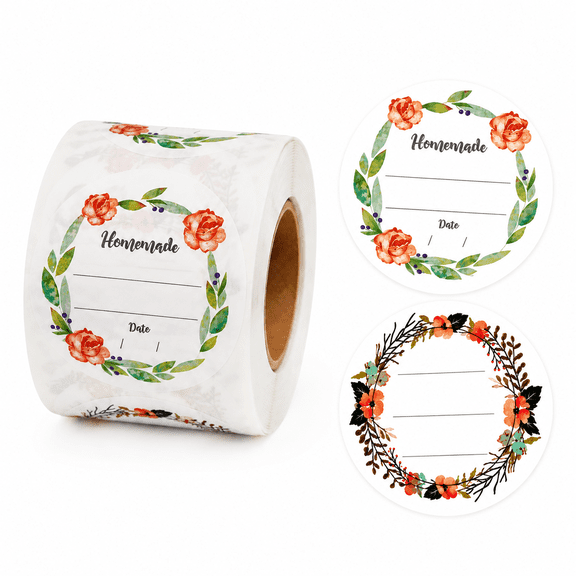 500Pcs Watercolor Flower Canning Stickers, 2 Inch Round Food Labels with Lines, Write on Date and Contents Jar Labels for Mason Jars, Homemade Jam, Jelly, Spice Containers and Kitchen Storage