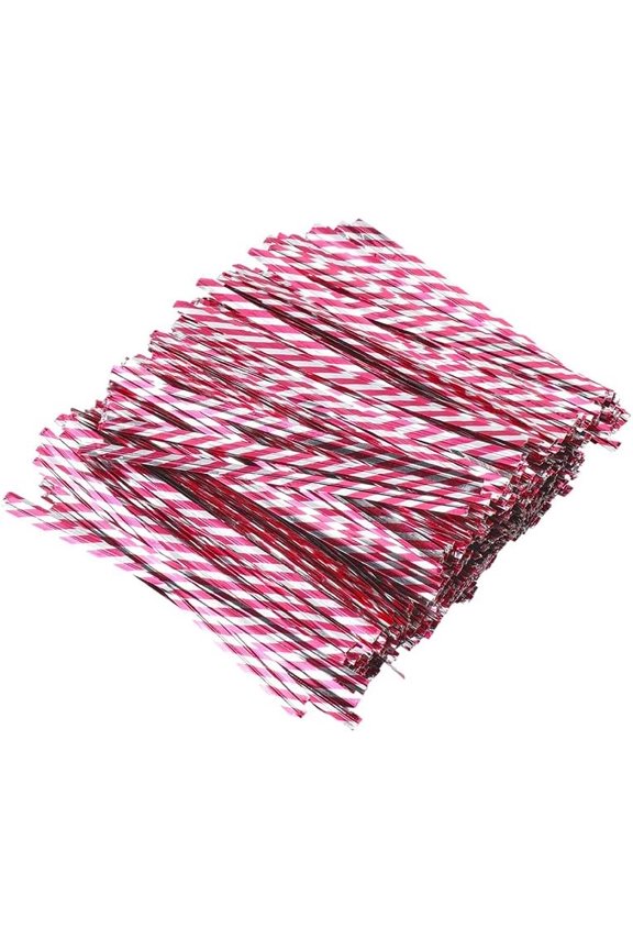 500Pcs Wire Twist Ties 100x4x0.5mm Red White Twill Plastic Twist Ties Gift Wrapping Supplies Packaging Decorations for Party Wedding Household Office Use Bags Camellia