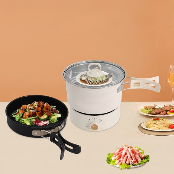 500W 1.6L White Mini Hot Pot Multifunction Split Electric Cooker with Steamer 110V for Homes, Apartments