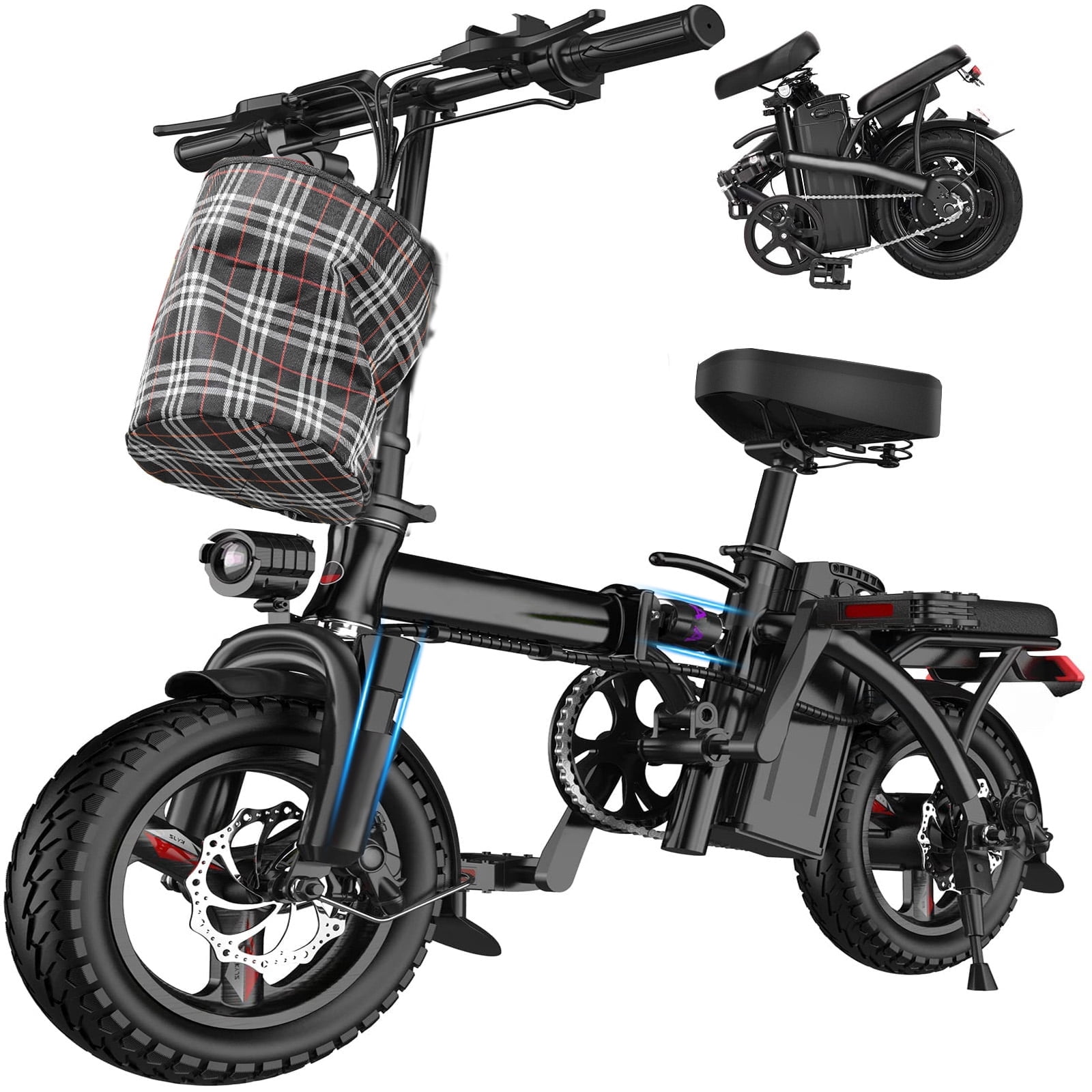 500W Adult Electric Bicycle,14 In Folding Electric Bicycle,48V 10.4Ah,Top Speed 25 Mph, Dual Disc Brake Safety System, 3-Speed Riding, Front Fork With Shock Absorption