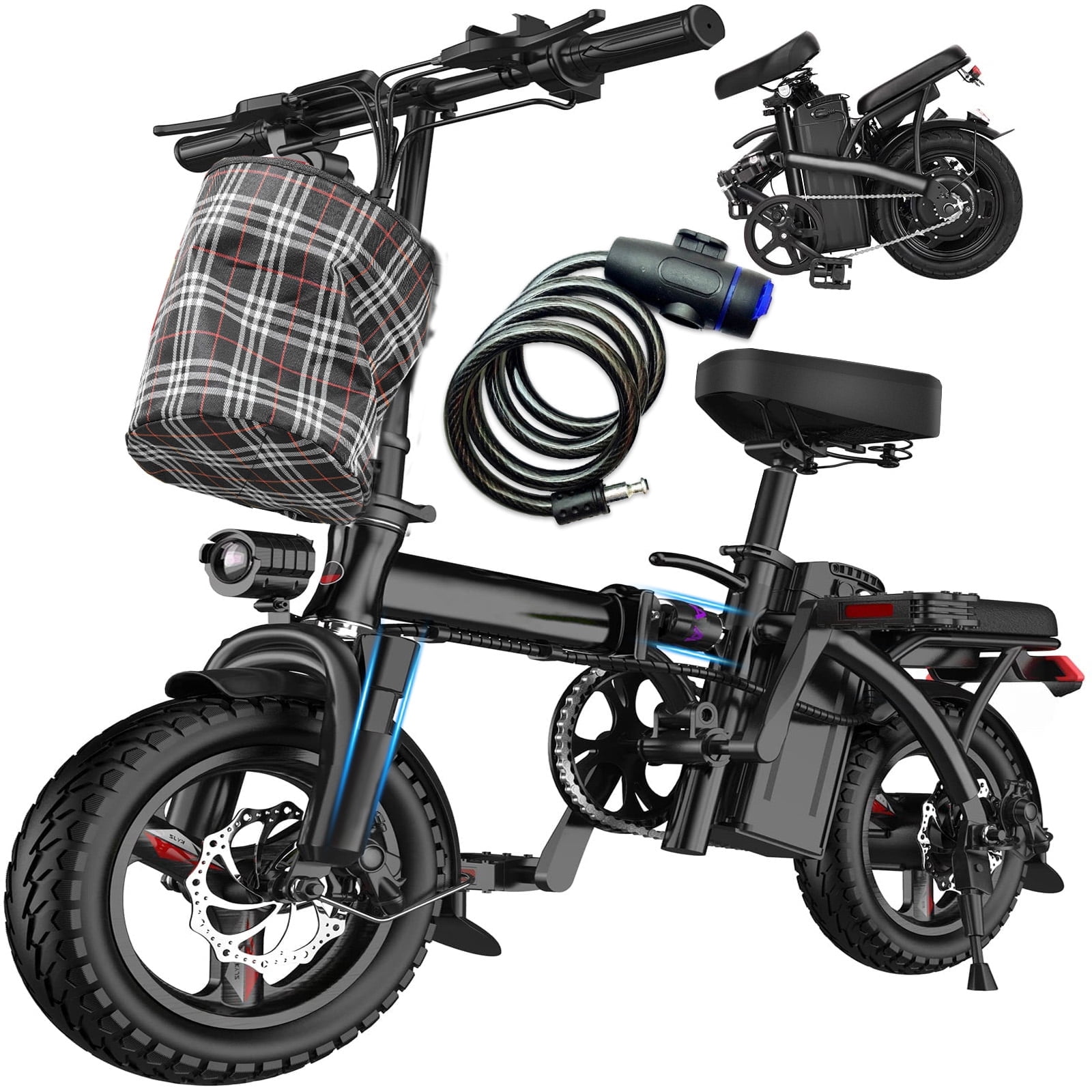 500W Adult Electric Bicycle,14 In Folding Electric Bicycle,48V 10.4Ah,Top Speed 25 Mph, Dual Disc Brake Safety System, 3-Speed Riding, Front Fork With Shock Absorption