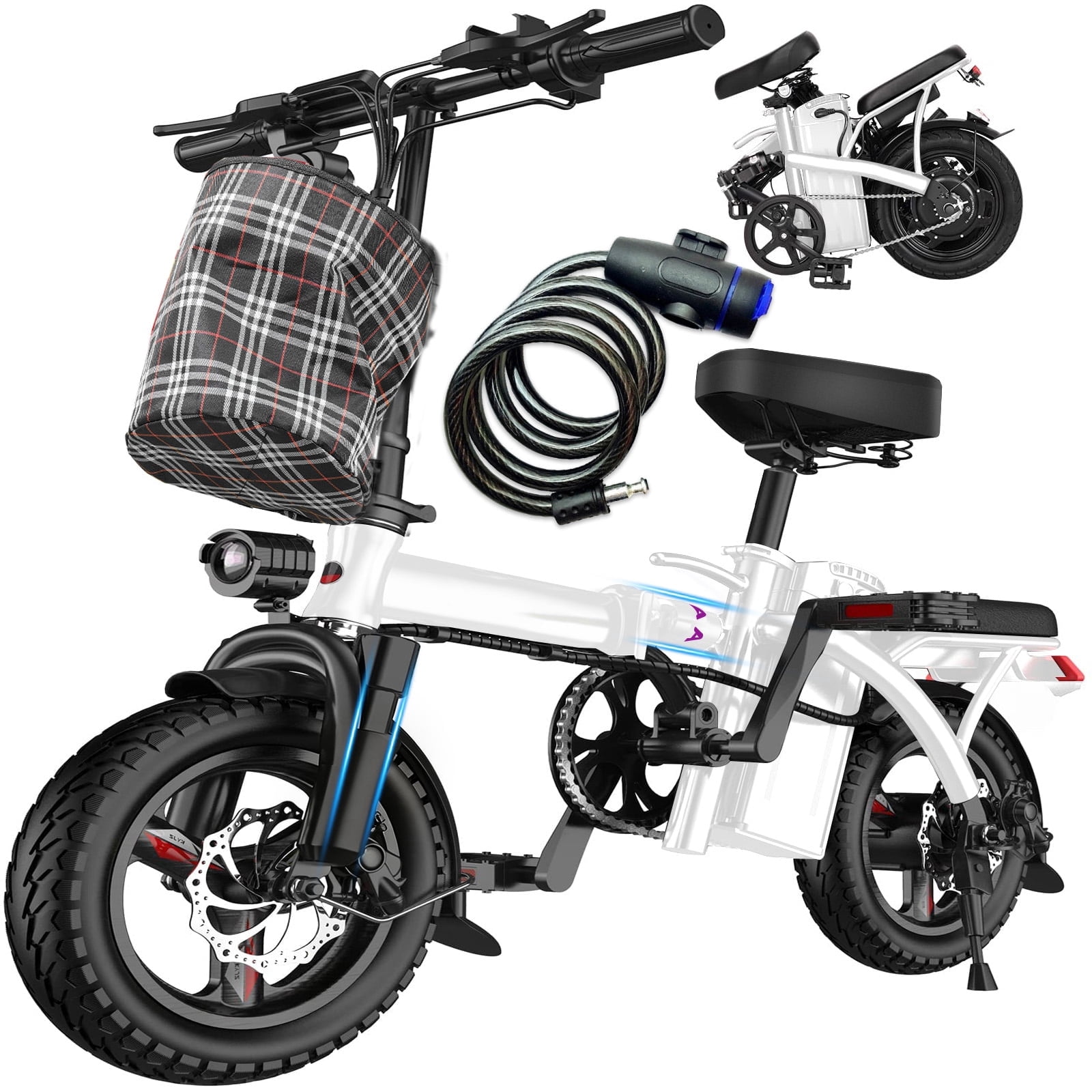 500W Adult Electric Bicycle,14 In Folding Electric Bicycle,48V 10.4Ah,Top Speed 25 Mph, Dual Disc Brake Safety System, 3-Speed Riding, Front Fork With Shock Absorption