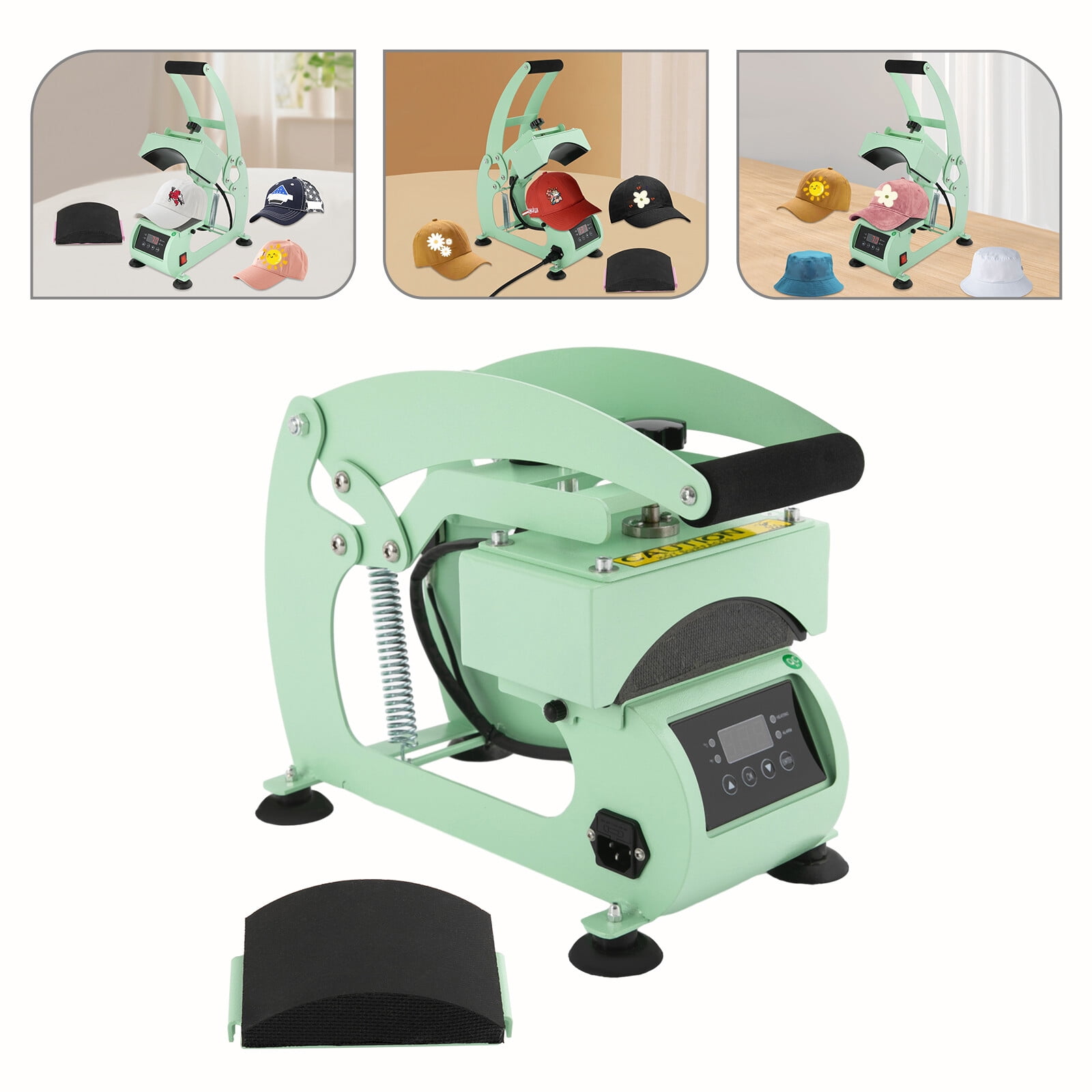 500W Cap Heat Press Machine, 2-in-1 Hat Heat Press, Light Green, Heat Transfer Machine, Easy to Use, Hat Heat Press Machine with Digital LCD Timer & Temperature Control, 110V
