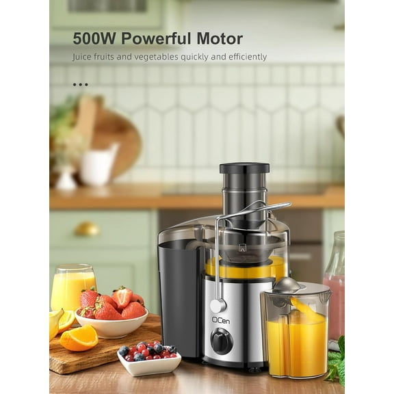 500W Centrifugal Juicer Machine with Wide Mouth Feed Chute, Stainless Steel Fruit & Vegetable Extractor for Home Kitchen