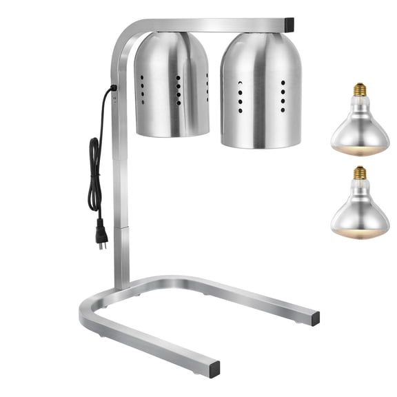 500W Commercial Food Heat Lamp with Adjustable Height, 26.4-30.3", 2 x 250W Infrared Bulbs, Stainless Steel, for Restaurant Cafe Buffet