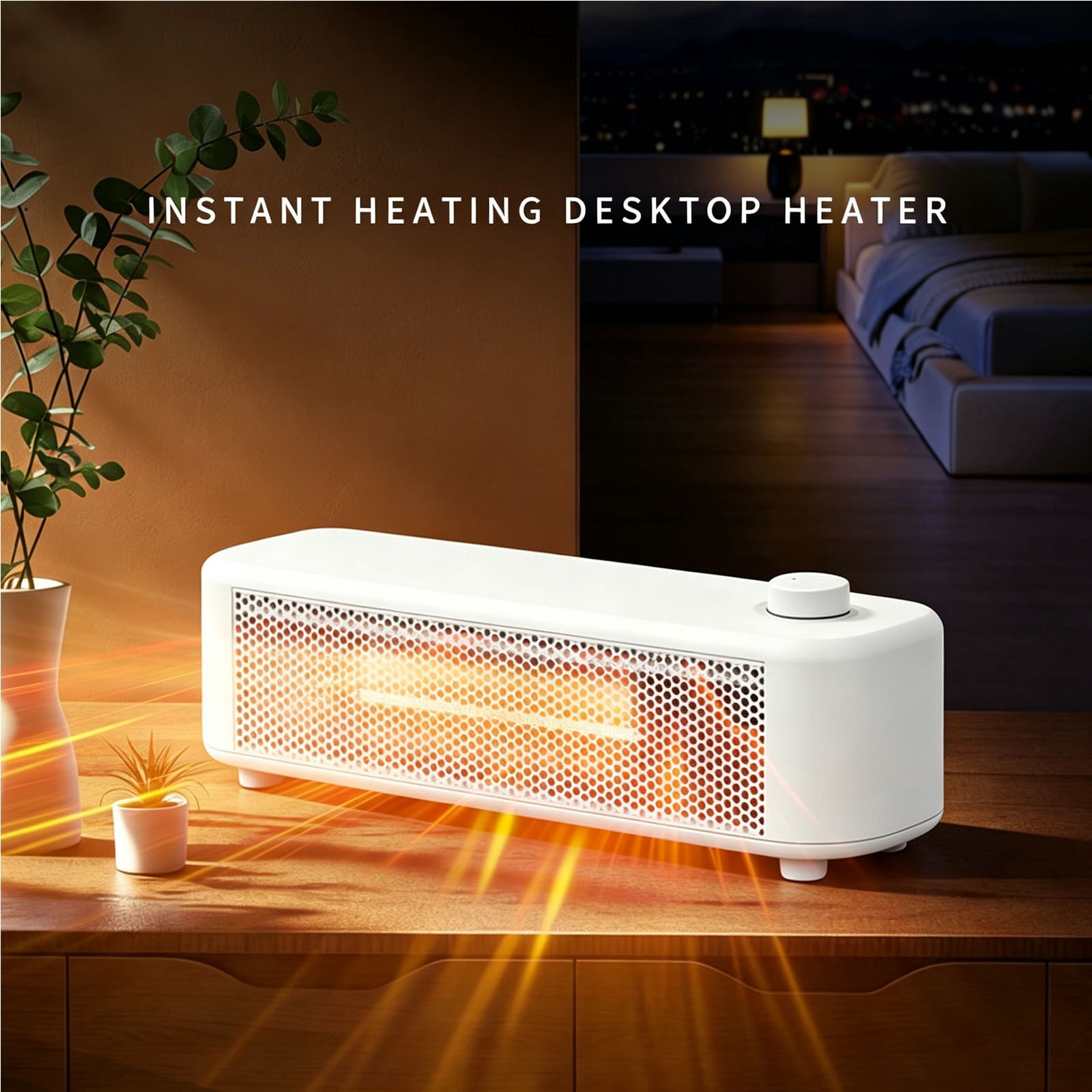 500W Compact Desktop Fan with Heating Overheat Protection Plastic Space ...