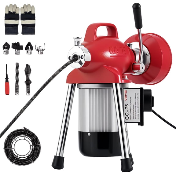 500W Drain Cleaner Machine with Auto Feed - 66ft x 5/8" & 16ft x 3/8" Steel Cables, 7 Cutters, Electric Sewer Auger for 3/4" to 4" Pipes