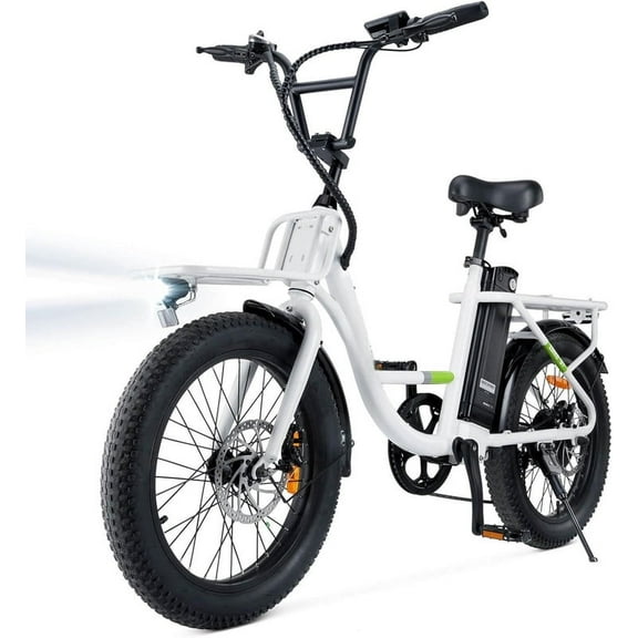 500W Electric Bike for Adults with Dual Cargo Rack,48V Removable Battery,20MPH Step-Thru Frame,7-Speed Gears,20"x3" Fat Tire E-Bike,60+ Miles Range,White