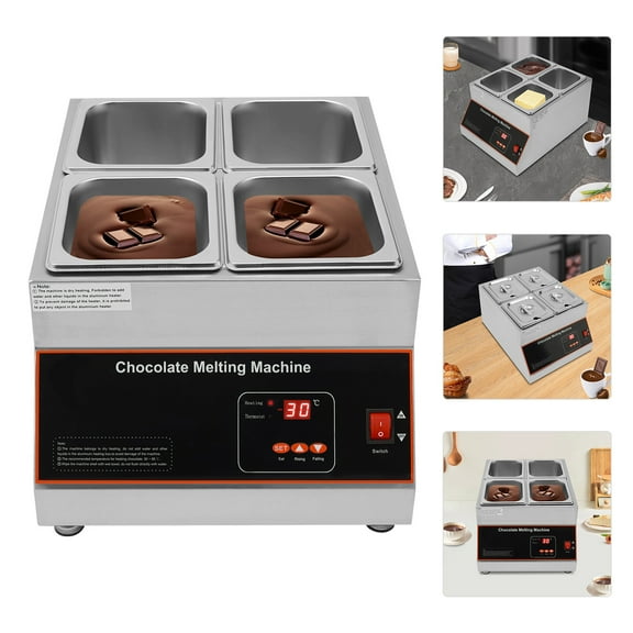 500W Electric Chocolate Melting Pot w/Digital Display Control,Commercial Chocolate Warmer Melting Pot Chocolate Melter Pot for Home or Bakery Use 4 Tanks for 26.46lb of Tempered Chocolate