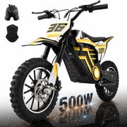 500W Electric Dirt Bike for 12+ and Teens,36V 15Ah Off-Road Electric Motorcycle,Dual Speed Modes & 15.5 MPH Max Speed & 23.6 Mile Range,Disc Brakes & Full Suspension, 165LBS Max Load,Yellow