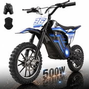 500W Electric Dirt Bike for 12+ and Teens,36V 15Ah Off-Road Electric Motorcycle,Dual Speed Modes & 15.5 MPH Max Speed & 23.6 Mile Range,Disc Brakes & Full Suspension, 165LBS Max Load,Blue