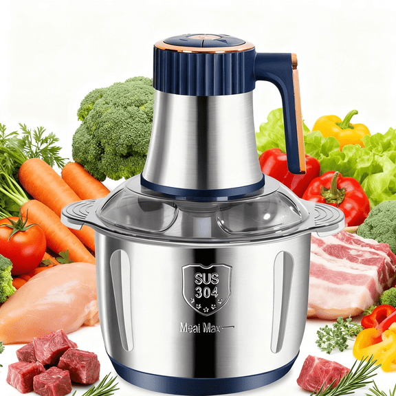 500W Electric Food Chopper & Meat Grinder, 5L Stainless Steel Multifunctional Kitchen Processor with 5 Speeds, Vegetable Slicer & Dough Maker for Home Cooking