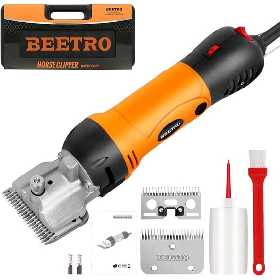 500W Electric Horse Shears, 6 Speeds Animal Grooming Clippers for Horse Equine Goat Pony Cattle, with an Extra Set of Shearing Blades