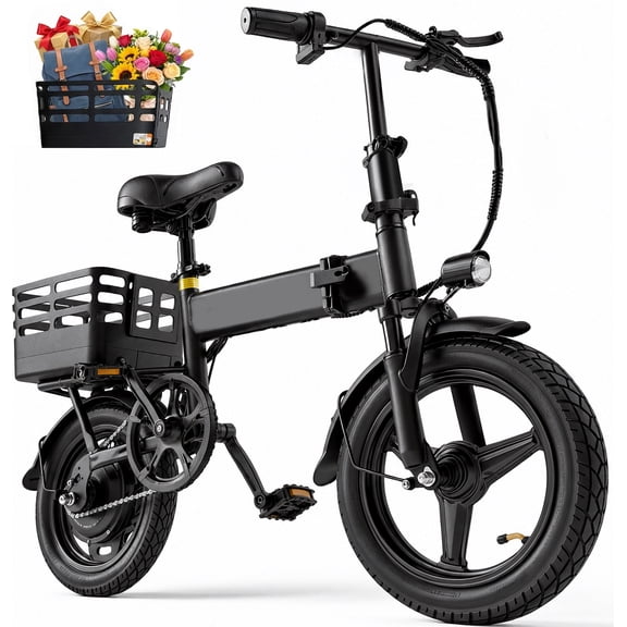 500W Foldable Commuter Electric Bike with Basket for Adults,14" Tires, 36V 12Ah Battery, 19.9 mph, 35 Miles Range, Suitable for Commuting, Shopping, or Trip