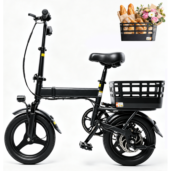 500W Foldable Commuter Electric Bike with Basket for Adults,14" Tires, 36V 12Ah Battery, 19.9 mph, 35 Miles Range, Suitable for Commuting, Shopping, or Trip