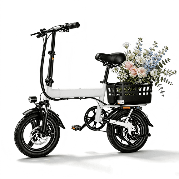 500W Foldable Electric Bicycle, 14" Adult Commuter Electric Bike with Basket, Max Speed 19.9 mph, 36V 12AH Battery for Commuting UL2849