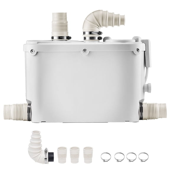 Macerator Pump, 500W, 29 GPM Flow, 26 ft/8 m Head, Macerator Sewerage Toilet Pump with 4 Water Inlets, Waste Water Disposal Upflush Machine for Kitchen, Basement, Shower, Sink, Laundry, Bathtub